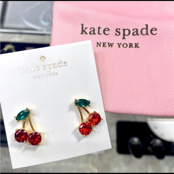 Kate Spade New York Ma Cherie Cherry Crystal Stud Earrings ~ Dainty Fruit Bling - Picture 8 of 12